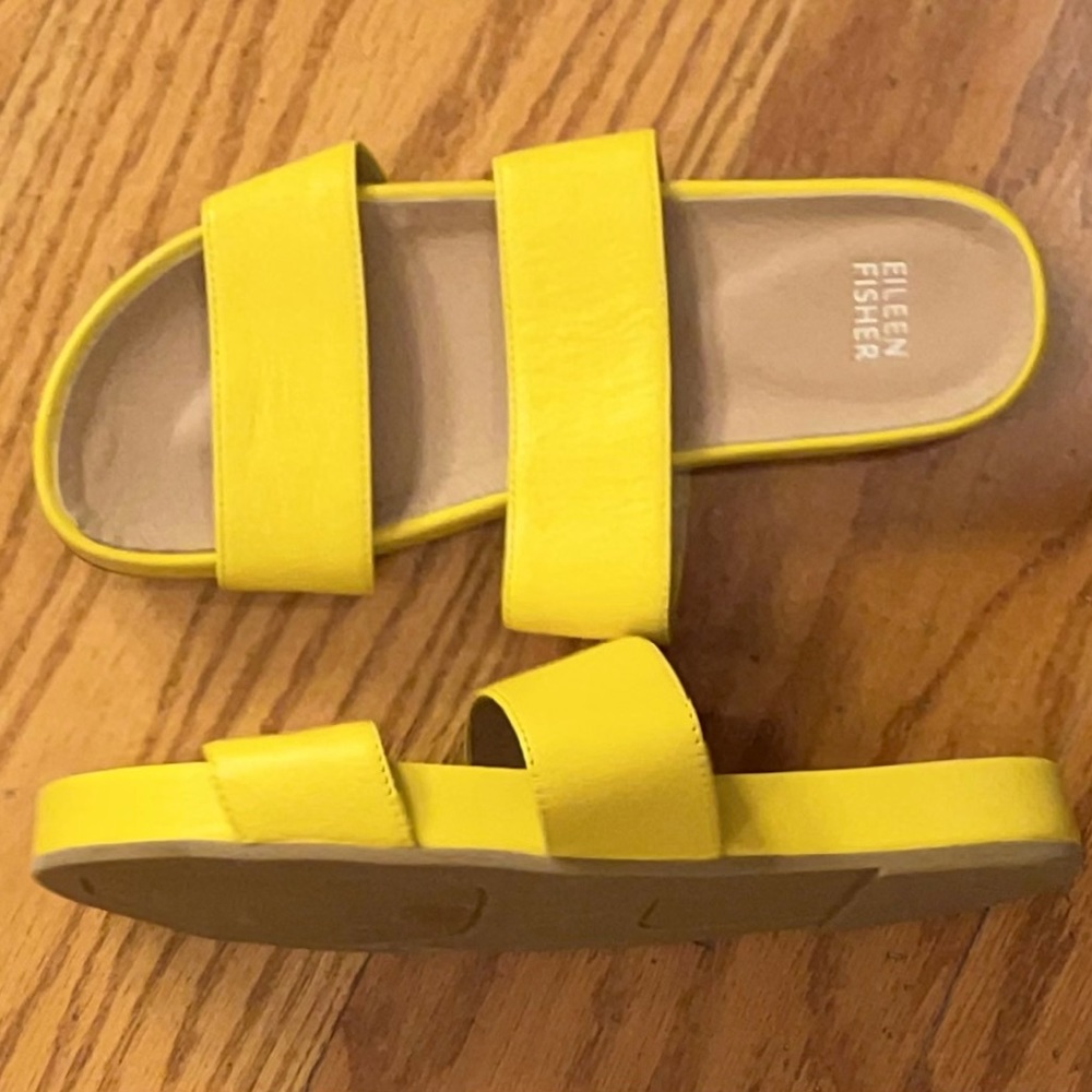 Eileen Fisher Bright Yellow Double Strap Slide Sandals